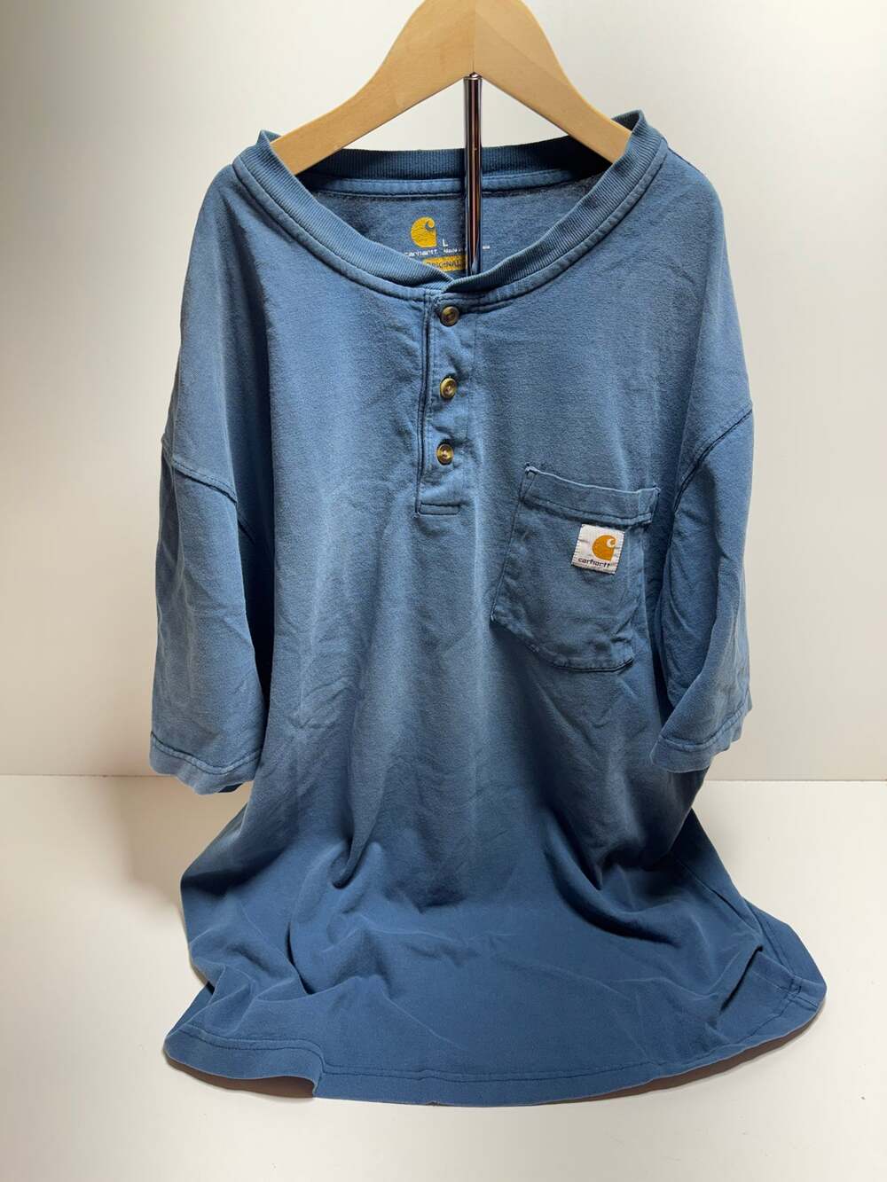 Carhartt Men’s Short Sleeve Henley T Shirt Blue Sz Large Original Fit Workwear